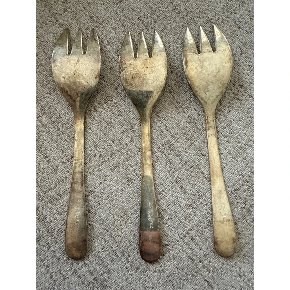 Italian Olive Fork‎ Silverplate Cocktail set of 3 Pickle Fork Italy Patina